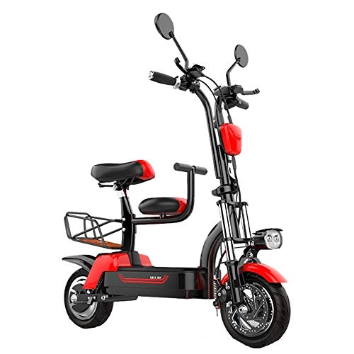 Electric Bike : Adult Electric Folding Bike E-Bike Bicycle Safe Adjustable Portable for Cycling, 580W High speed brushless motor, 48V 10A, 37Km / h (Cruising Range: 45 km) Red