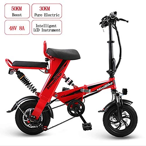Electric Bike : Adult Electric Mountain Bike Folding E-bike 48V 8AH 350W Mini Double with Endurance 30KM and Top Speed 25km / h, Double Disc Brakes, Red