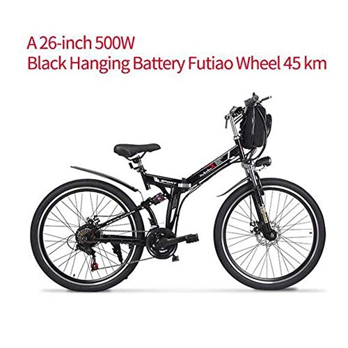 Electric Bike : Adult Electric Mountain Bike Folding E-bike With GPS 48V 8AH 500W Mini Double with Endurance 90-180KM and Top Speed 40km / h, Double Disc Brakes, Black