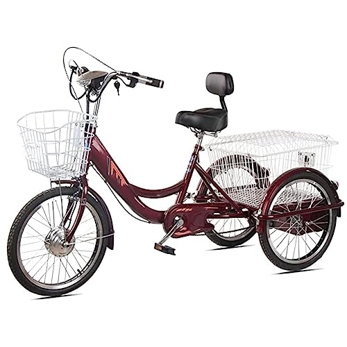Electric Bike : Adult Electric Shopping Tricycle, 20 Inch 3 Wheels Electric Bicycle, with Basket, Adjustable Seat and Handlebar, Maximum Load 150kg (15A)