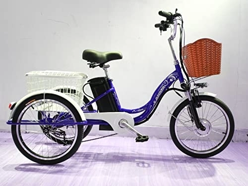 Electric Bike : Adult Electric Tricycle 20 Inch Lithium Battery 3 Wheel Bicycle for Elderly with LED Lighting Screen Extended Rear Basket Power / assist / pedal (blue)