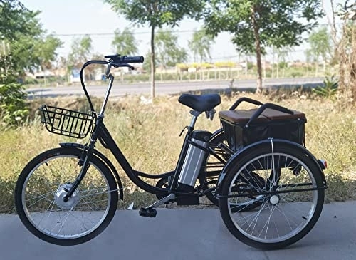 Electric Bike : Adult electric tricycle 3 wheel bike for ladies lithium battery three rounds for the elderly, Independently usable rear basket + child seat, 3 modes of power / assist / pedal-7 speed (Size : 24in)