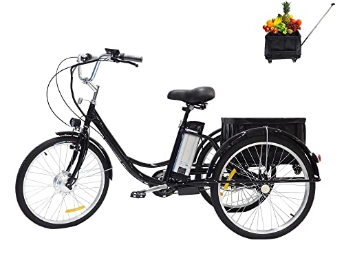 Electric Bike : Adult electric tricycle 3 Wheel Electric Bicycle with Durable Rear Vegetable Basket, 24 Inch 3 Wheels Cruise Trike with Removable 36V 12Ah Lithium Battery and Adjustable Bike Seat (black1)