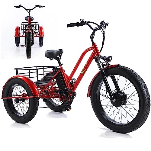 Electric Bike : Adult Fat Tire Electric Bike, 26In Tire 48V12ah Removable Battery 7 Speed 3 Wheel Bike, Large Capacity Rear Basket Electric Bike for Men And Women