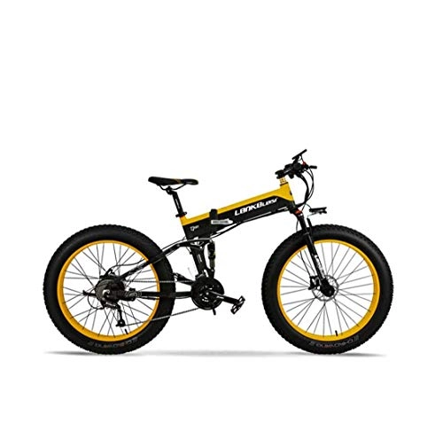 Electric Bike : Adult Fat Tire Electric Mountain Bike, 48V Lithium Battery Aluminum Alloy Foldable Snow Bicycle, With LCD Display 26Inch 4.0 Wheels, B