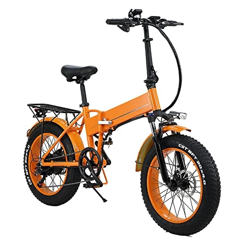 Electric Bike : Adult Folding Electric Bike, 20 Inch fat tire 500W 48V 12.8AH Mountain Mobility Bicycle Max Speed 40KM / H (Color : Orange, Size : 48V 12.8AH)
