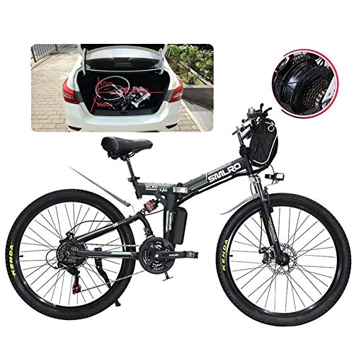 Electric Bike : Adult Folding Electric Bikes Comfort Bicycles Hybrid Recumbent / Road Bikes 26 Inch Tires Mountain Electric Bike 500W Motor 21 Speeds Shift for City Commuting Outdoor Cycling Travel Work Out, Black
