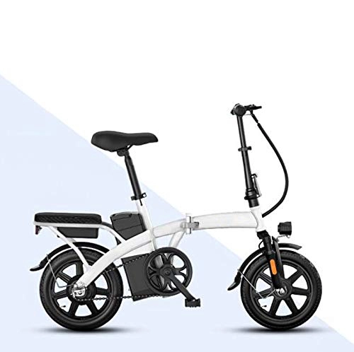 Electric Bike : Adult Folding Mini Electric Bike, 48V Lithium Battery High-Carbon Steel Folding Small Electric Bicycle, 14Inch Women City E-Bikes, White, 120KM