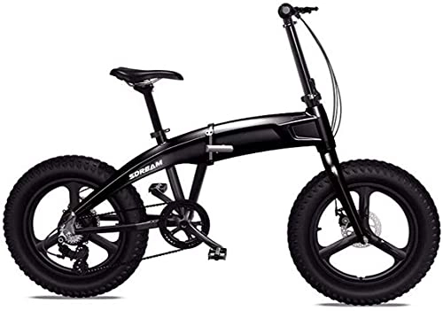 Electric Bike : Adult Mens Folding Electric Mountain Bike, 350W Aluminum Alloy Beach Snow Bikes, 36V 10.4AH Lithium Battery City Bicycle, 20 Inch Wheels (Color : Black)