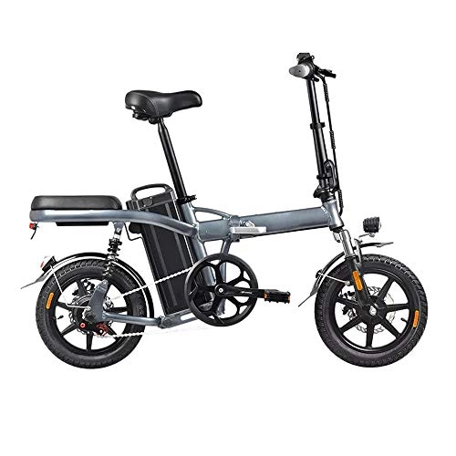 Electric Bike : Adult Mountain E-bike 48V 350W 20Ah Folding Electric Moped Bike 14 inch 25km / h Top Speed 3 Gear Power Boost Electric Bicycle with Pedals Power Assist (Color : Green, Size : 130x45x104cm)