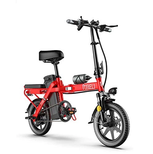 Electric Bike : Adult Small Women Electric Bike, 48V Lithium Battery, Mini Folding Electric Bicycle, 14Inch City E-Bikes With Smart Meter, Red, 100KM