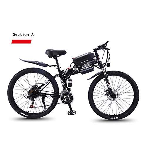Electric Bike : Adult Travel Electric Bicycle, 350W Motor 36V Hidden Removable Battery 26 Inch Mountain Folding Electric Bike Dual Disc Brakes 27-Speed Unisex, Black, A