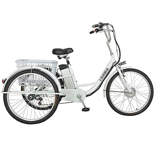 Electric Bike : Adult tricycle electric 3-wheel bicycle power-assisted bike with rear cart basket food basket outing shopping 48V12ah scooter electric pedal 24 inch single 250w motor manpower / assistance / electricity