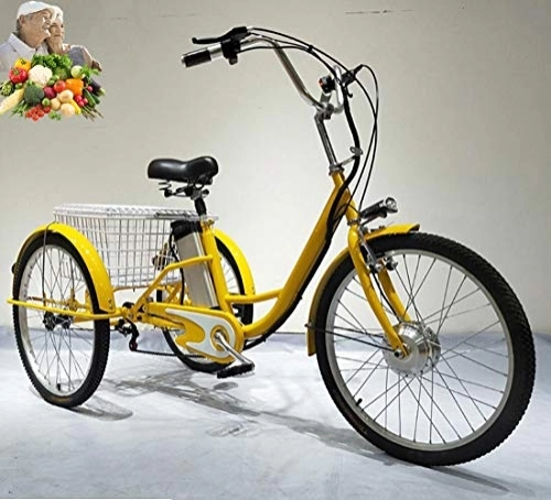Electric Bike : Adult Tricycle electric bicycle 3-wheeler for the elderly lithium battery with LED lighting in the rear basket power-assisted three-wheel human pedal tricycle men and women parents