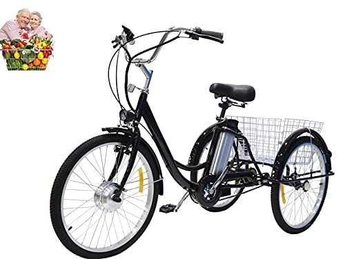 Electric Bike : Adult tricycle hybrid bicycle elderly tricycle lithium battery 3-wheel tricycle 36V12AH comfortable power-assisted bicycle with rear basket parents use it for grocery shopping outings