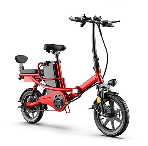 Electric Bike : Adult Women Small Electric Bike, 14Inch Mini City E-Bikes, 48V Lithium Battery High-Carbon Steel Folding Electric Bicycle, Red, 50KM