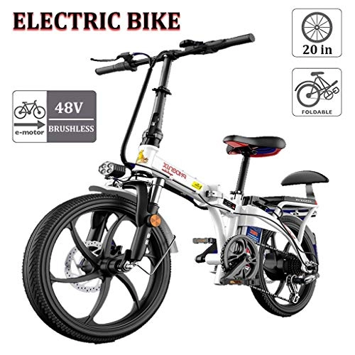 Electric Bike : Adults Folding Electric Bike 250W 46V 8Ah Urban Commuter E-bike City Bicycle - Load Capacity 150kg - Seat Handlebar Height Can Be Adjusted (Color : White, Size : 12Ah)
