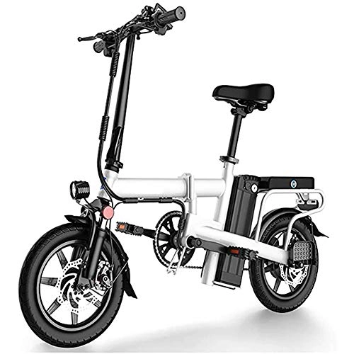 Electric Bike : Adults Folding Electric Bike, Aluminum Alloy 14 Inch 48V Removable Lithium Battery Bicycle Ebike, For Outdoor Cycling Travel Work Out, White, 12AH