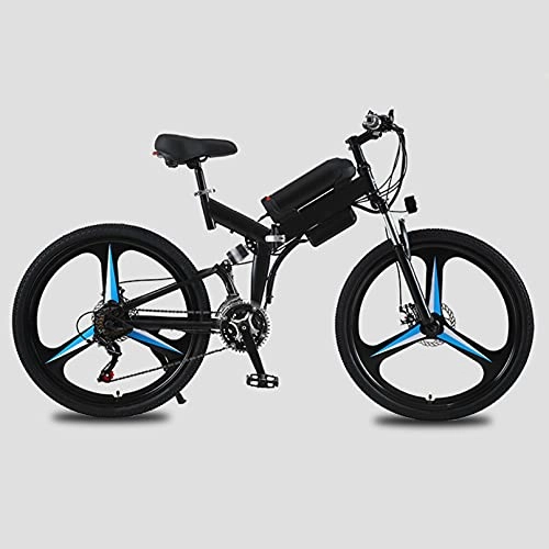Electric Bike : AHIN 26'' Electric Bike, Fold Electric Bicycle, E-Bike with Smart Dashboard / LED Lights / Rechargeable Taillights, Spring-Loaded Front Fork, Dual Disc Brakes, 21-Speed Transmission System, Black, 10AH
