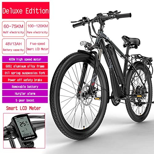 Electric Bike : AKEFG 2020 Upgraded Electric Mountain Bike, 400W 26'' Electric Bicycle with Removable 48V 13AH Lithium-Ion Battery for Adults, Black