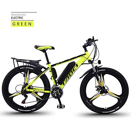 Electric Bike : AKEFG Hybrid mountain bike, adult electric bicycle detachable lithium ion battery (36V13Ah) 27 speed 5 speed assist system, 26 inch, Yellow, A
