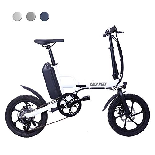 Electric Bike : AKEFG Plus folding ebike electric foldable bicycle, Variable speed folding electric car 16 inch lithium battery power electric bicycle mini electric bicycle, White