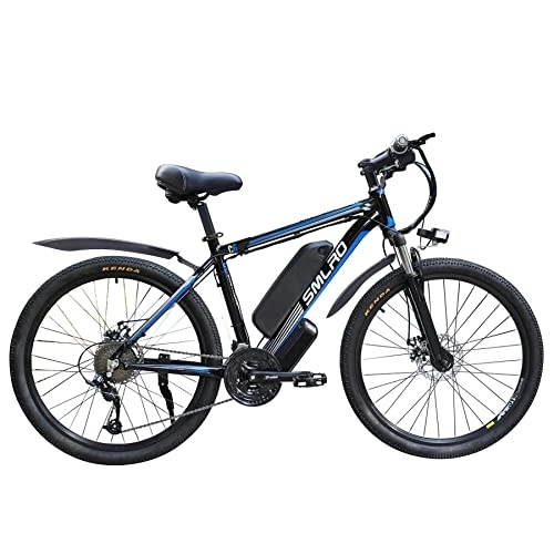Electric Bike : AKEZ 26" Electric Bike for Adults, Ebike for Men, Electric Hybrid Bike MTB All Terrain, 48V / 10Ah Removable Lithium Battery Road Mountain City Bike Electric Bicycle for Cycling (black blue 500)