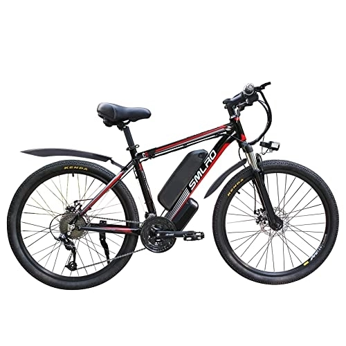 Electric Bike : AKEZ 26" Electric Bike for Adults, Electric Mountain Bike for Men, Electric Hybrid Bicycle All Terrain, 48V / 10Ah Lithium Battery City Ebike for Teenager Cycling School Outdoor Travel (black red)