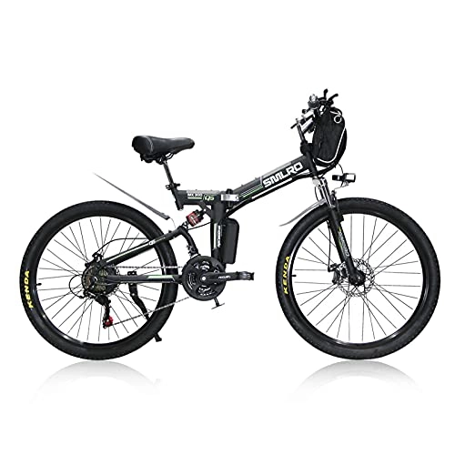 Electric Bike : AKEZ 26" Electric Folding Bikes for Adults Men Women, 250W Folding Electric Mountain Bikes Bicycle, E-Bikes for Men All Terrain with 48V 10Ah Removable Lithium Battery and Shimano 21 Speed(black)