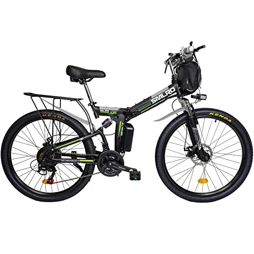 Electric Bike : AKEZ 26" Electric Folding Bikes for Adults Men Women, Folding Electric Mountain Bikes Bicycle, E-Bikes for Men All Terrain with 48V 10Ah Removable Lithium Battery and Shimano 21 Speed Gears