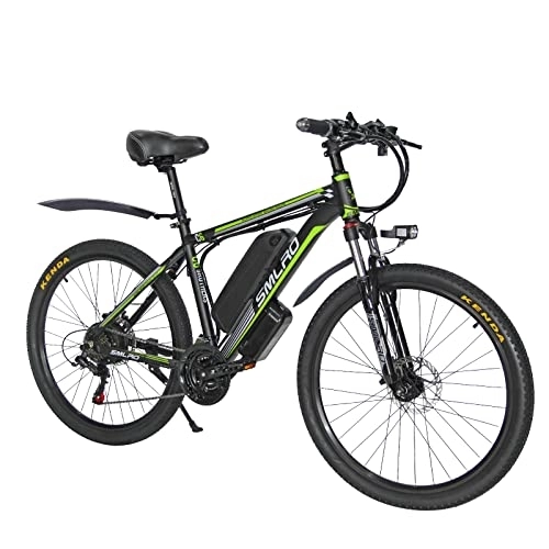 Electric Bike : AKEZ Electric Bike for Adults, 26" Ebike for Men, Electric Hybrid Bicycle MTB All Terrain, 48V / 10Ah Lithium Battery City / Road / Mountain E-Bike for Cycling Commute Outdoor Travel (black green)