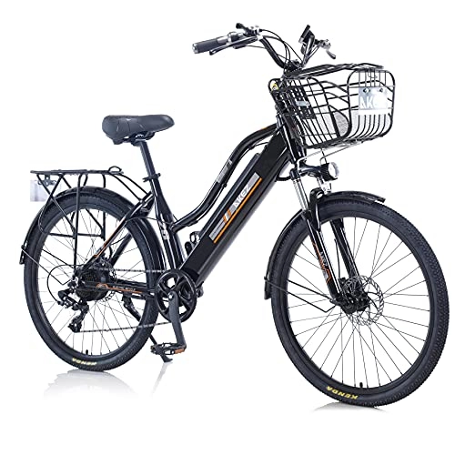 Electric Bike : AKEZ Electric Bike for Adults Women, 26’’ Electric Mountain Bike for Women, Removable Lithium-Ion Battery E-bike for Men with Shimano 7 Speed Gear and Dual Disc Brakes (black)
