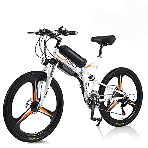 Electric Bike : AKEZ Foldable Electric Bicycle, Electric Bike for Adults, Electric Mountain Bike, 26 Inch Aluminum Alloy Ebike Bicycle for Outdoor Cycling Travel Work Out (White, 13A)