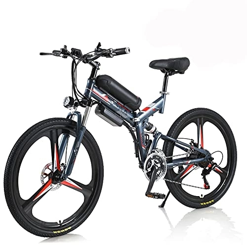 Electric Bike : AKEZ Folding Electric Bicycle, Electric Bike for Adults, Electric Mountain Bike, 26 Inch Aluminum Alloy Ebike Bicycle for Outdoor Cycling Travel Work Out (Grey, 13A)