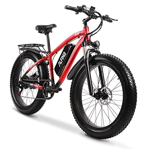 Electric Bike : ALFINA Electric Bike for Adults 26" Fat Tire E-Bike 48 V 17 Ah Removable Battery Lockable Suspension Aluminum Fork Mountain Snow Beach Electric Bicycle