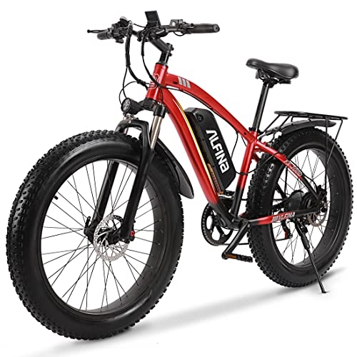 Electric Bike : ALFINA Electric Bike for Adults 26" Fat Tire E-Bike 48 V 17 Ah Removable Battery Lockable Suspension Aluminum Fork Mountain Snow Beach Pedal Assist Electric Bicycle