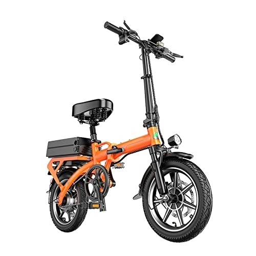 Electric Bike : ALFUSA Folding Electric Car, Professional Aluminum Alloy Driving, Ultra-light Portable Battery Car, with Lights, Small Electric Car (orange 25A)