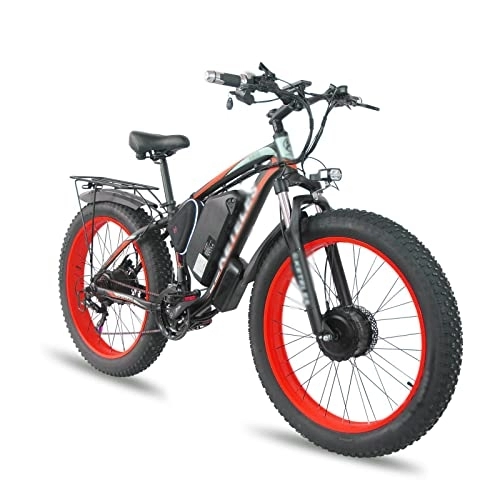 Electric Bike : ALFUSA Oil Brake Snowmobiles, Dual Motor Electric Bicycles, Mobility Electric Vehicles, Power-assisted Bicycles, Aluminum Alloy Vehicles (red 26X18.5IN)