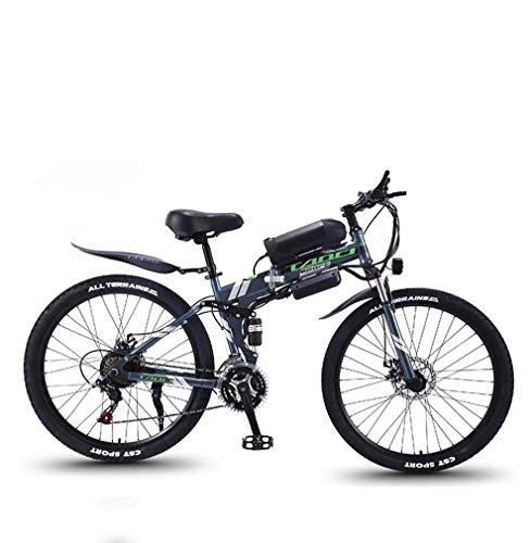 Electric Bike : Alqn Folding Electric Mountain Bike, 350W Snow Bikes, Removable 36V 8Ah Lithium-Ion Battery for, Adult Premium Full Suspension 26 inch Electric Bicycle, Grey, 21 Speed