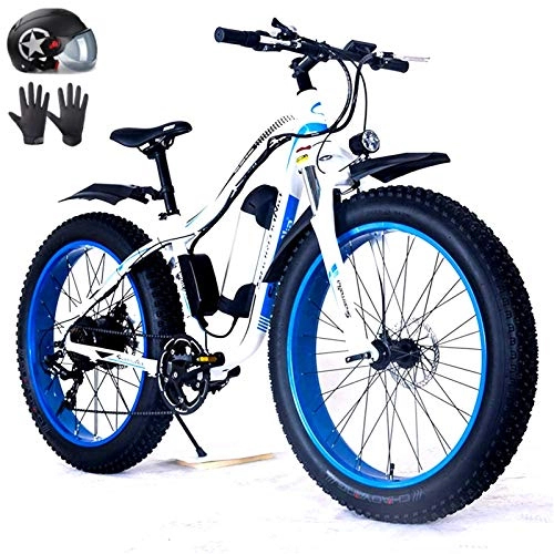 Electric Bike : Amantiy Electric Bike, 26" Electric Bike 36V 350-500W 10.4Ah Removable Lithium-Ion Battery Fat Tire Snow Bike for Sports Cycling Travel Commuting (Color : White Blue, Size : 500W)