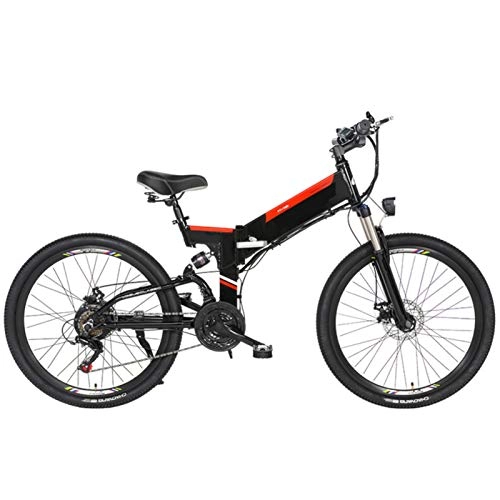 Electric Bike : Amantiy Electric Bike, Foldable Adult Mountain Electric Bike, 48V 5-20AH Lithium Battery, 480W Aluminum Alloy Bicycle, 21 speed, 26 Inch Aluminum alloy spoke wheel (Color : Black, Size : 10AH)