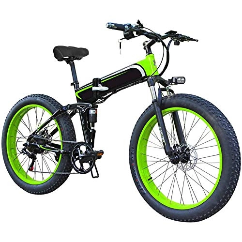 Electric Bike : Amantiy Electric Mountain Bike, 1000w Electric Hybrid Bike 26 inch Fat Bike 48V 12.8ah Snowmobile Folding Ebike Electric Powerful Bicycle (Color : Green)