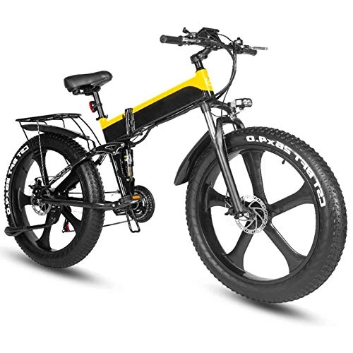 Electric Bike : Amantiy Electric Mountain Bike, 26 inch 1000W Fat Tire Ebike, 48V 10.4ah Electric Mountain Bike Folding Integrated Tire E-Bike City Mountain Snow Bicycle Booster Electric Powerful Bicycle