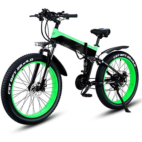 Electric Bike : Amantiy Electric Mountain Bike, 500w / 1000w 26' Eelectric Bike Folding E Mountain Bike 48v 13ah Electric Powerful Bicycle (Color : Green, Size : 1500w)