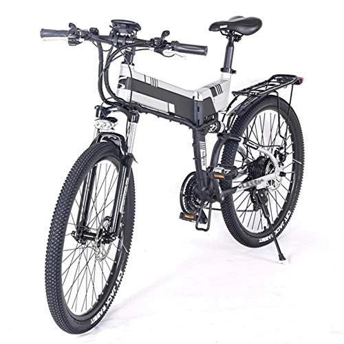 Electric Bike : Amantiy Electric Mountain Bike, 500W 48V12.8AH Electric Mountain Bike Full Suspension 21Speeds Electric Powerful Bicycle (Color : Gray)