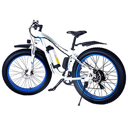 Electric Bike : Amantiy Electric Mountain Bike, Electric Mountain Snow Bicycle Road Bike, 250W 36v10.4ah Battery, 26 Inch Fat Tire, 21 Speed Ebike Electric Powerful Bicycle (Color : Blue)