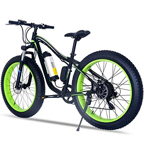 Electric Bike : Amantiy Electric Mountain Bike, Electric Mountain Snow Bicycle Road Bike, 250W 36v10.4ah Battery, 26 Inch Fat Tire, 21 Speed Ebike Electric Powerful Bicycle (Color : Green)