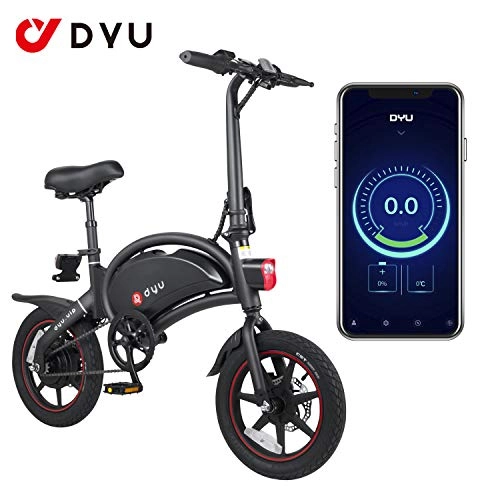 Electric Bike : AmazeFan DYU Folding Electric Bike, Smart Mountain Bike for Adults, 240W Aluminum Alloy Bicycle Removable 36V / 10Ah Lithium-Ion Battery with Smartphone App, 3 Riding Modes (Black)