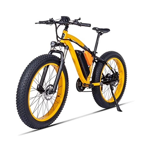 Electric Bike : AMGJ 26 Inch Electric Bike, with LED Headlights and 3 Modes 500W 48V 17AH Lightweight Seat Adjustable LCD Display Screen 21 Speed Gear Travel Work Out, Yellow, 48V17AH