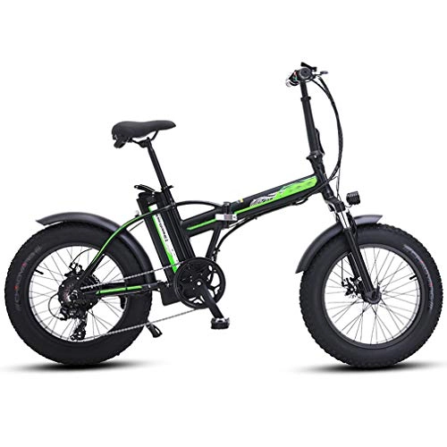 Electric Bike : AMGJ Electric Mountain Bike, 20 Inch Folding Electric Bike, 4.0 Wide Tires Pneumatic Tires 36V 15AH Removable Charging Lithium Battery 500W Brushless Motor Max Speed 40KM / H, Black, 48V15AH
